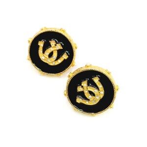 Gerard YOSCA Gold Tone Black Enamel Faux Pearl Clip On Earrings
